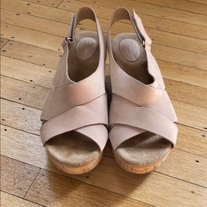 Clark’s tan cork wedge heels